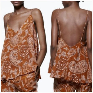 Zara brown white bandana tank sleeveless blouse open back Sz S